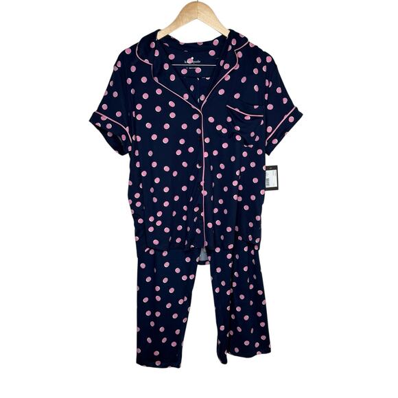 Kate Spade NY Pajama Set Womens L Blue Pink Polka Dot 2Pc Comfy Sleepwear NWT - Picture 12 of 12